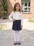 Easy-to-Slip-On Pleated Skirt for Girls grey+navy blue 