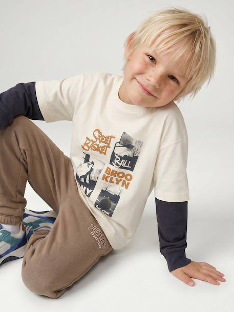 Long-sleeved layered-effect T-shirt for boys ecru 