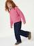 Long-sleeved round-neck jumper for girls ecru+navy blue+rose 