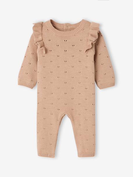 Knitted playsuit for baby girls marl beige 