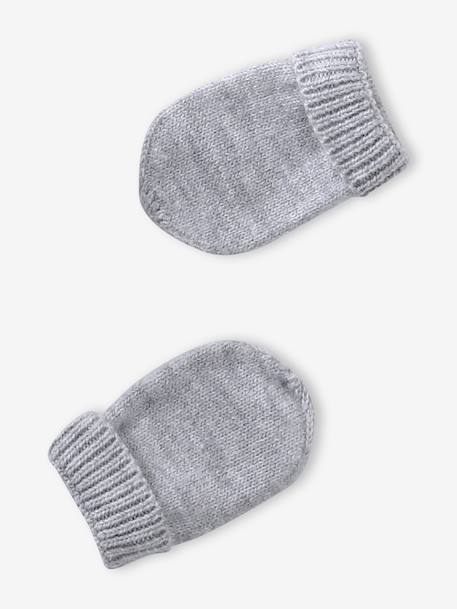 Baby hat, snood and mittens set marl grey 