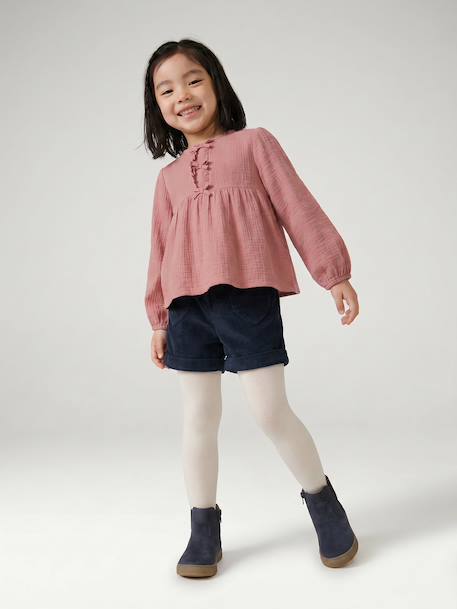 Corduroy Shorts with Heart Pockets, Easy To Slip On, for Girls khaki+navy blue+old rose+rose 