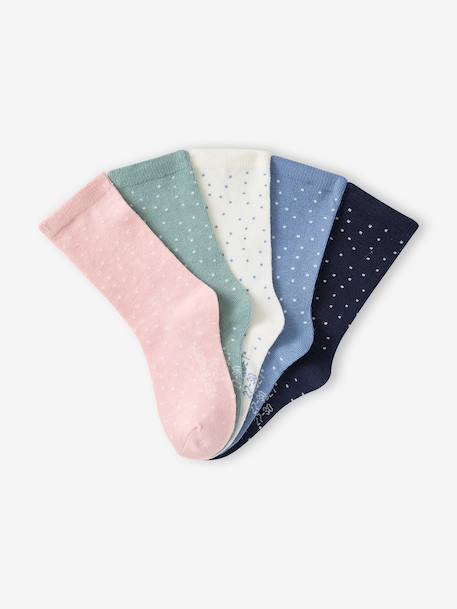 Pack of 5 Pairs of Dotted Socks for Girls dusky pink+pale pink+rose+rosy 