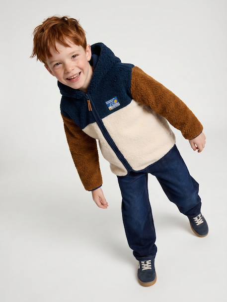 Zip-up hooded cardigan for boys fir green+medium blue 