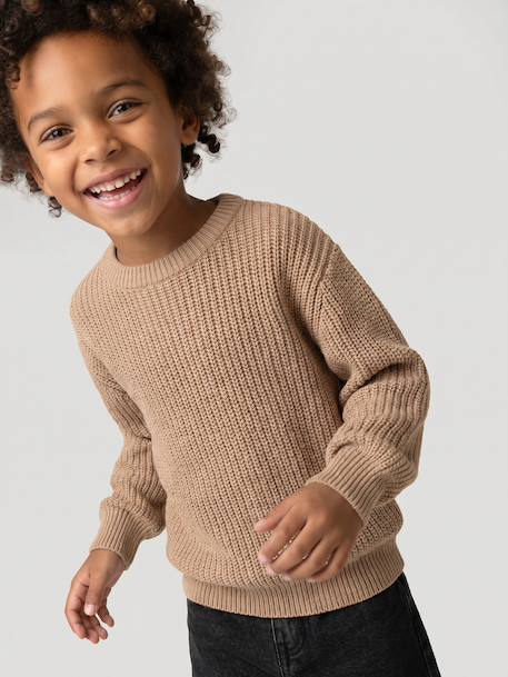 Round-neck jumper for boys marl beige 