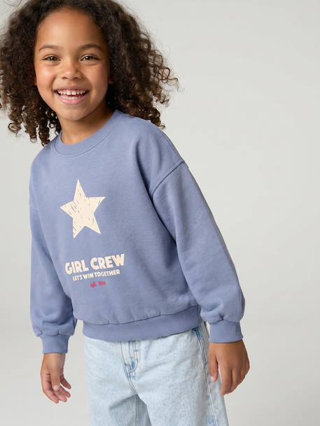 Crewneck sweatshirt with long sleeves for girls chambray blue+marl grey 