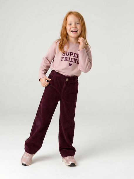 Wide Corduroy Paperbag Trousers for Girls bordeaux red+camel+mauve+navy blue+olive 