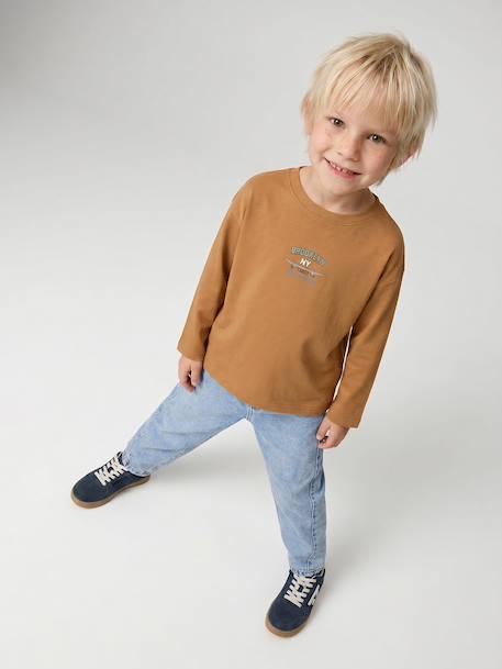 Long-sleeved T-shirt for boys fir green+ocean blue+ochre 