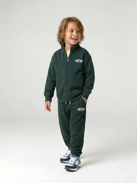 Zipped sweatshirt for boys with a trucker neck fir green+navy blue+red 