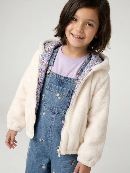 Reversible Leopard/Sherpa Windcheater with Hood for Girls beige+vanilla 