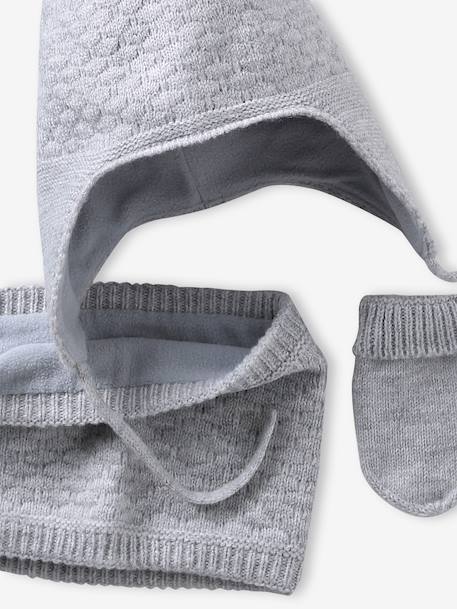 Baby hat, snood and mittens set marl grey 