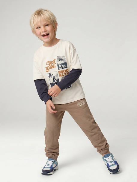 Long-sleeved layered-effect T-shirt for boys ecru 