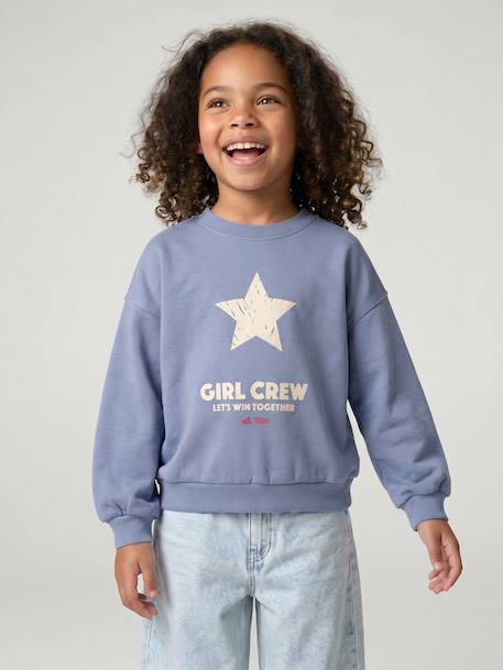 Crewneck sweatshirt with long sleeves for girls chambray blue+marl grey 