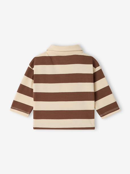 Striped long-sleeved baby polo shirt cocoa+grey blue 
