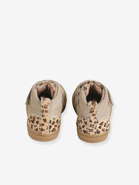 High-Top Leather Trainers for Babies golden yellow+printed beige 