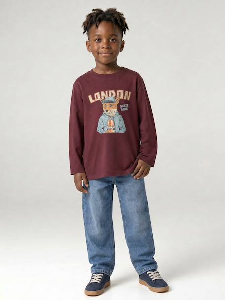 Long-sleeved T-shirt for boys bordeaux red+marl white+slate grey 