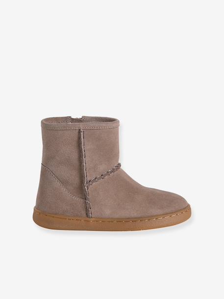 Zip-up leather boots for girls taupe 