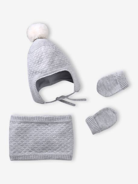 Baby hat, snood and mittens set marl grey 