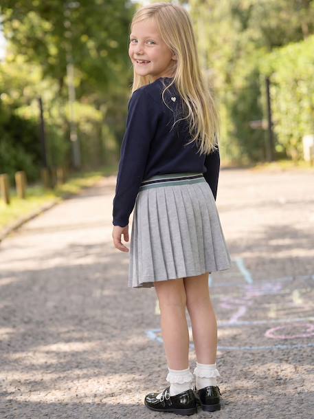 Fleece Pleated Skirt for Girls, JONEN marl grey 