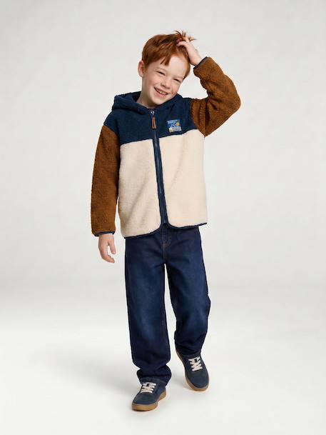 Zip-up hooded cardigan for boys fir green+medium blue 