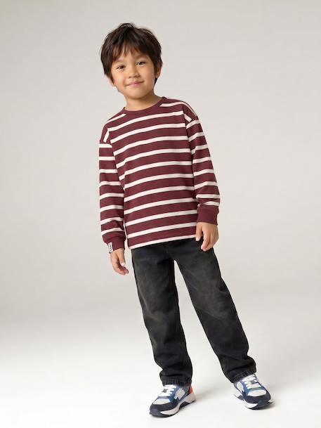 Striped Long-Sleeved T-Shirt for Boys bordeaux red+ecru+night blue 