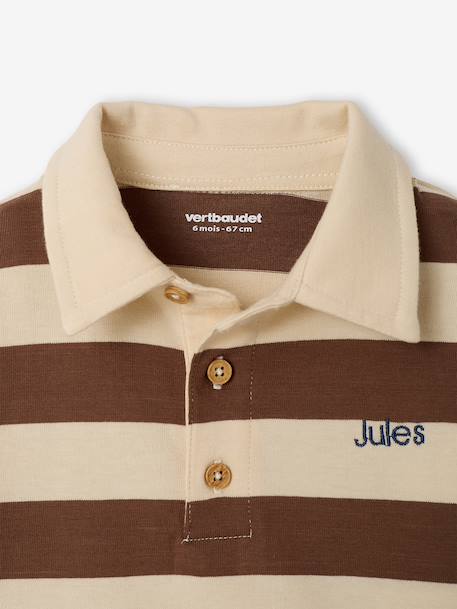 Striped long-sleeved baby polo shirt cocoa+grey blue 