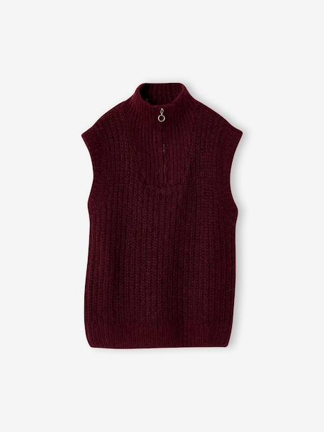 Sleeveless Trucker Jumper for Girls, JONEN bordeaux red+marl grey 