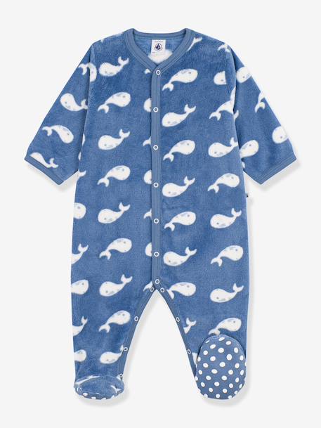 Baby whale print sleepsuit by PETIT BATEAU night blue 