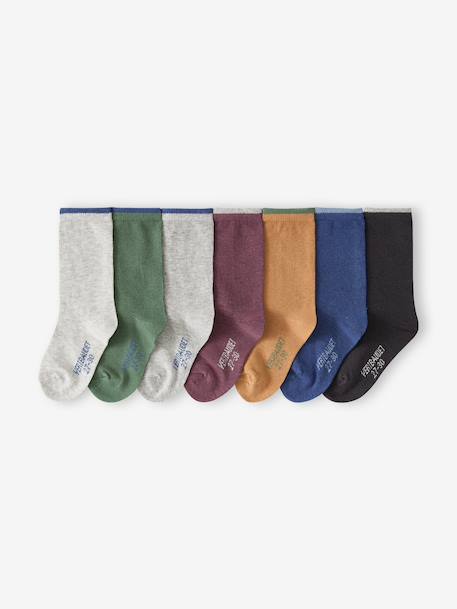 Pack of 7 Pairs of Socks for Boys beige+chocolate+marl grey 
