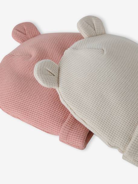 Pack of 2 Beanies with Bear Ears for Newborns ecru+pale blue+rosy 