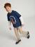Easy-to-put-on chino-style trousers for boys beige+navy blue 