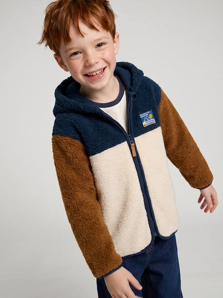 Zip-up hooded cardigan for boys fir green+medium blue 
