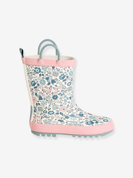 Printed Rubber Wellies for Children, Designed for Autonomy ecru+printed blue+set pink 