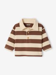 -Striped long-sleeved baby polo shirt