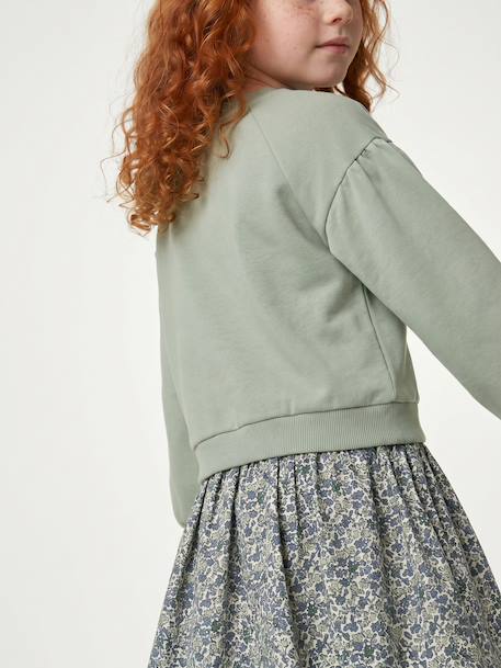 Dual Fabric Dress for Girls anthracite+ecru+mauve+sage green 