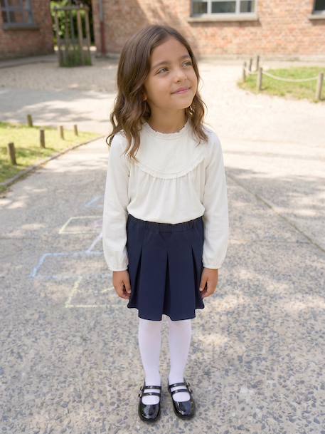 Top with Detail in Broderie Anglaise, for Girls ecru+GREEN DARK SOLID+mauve+navy blue+pale blue 