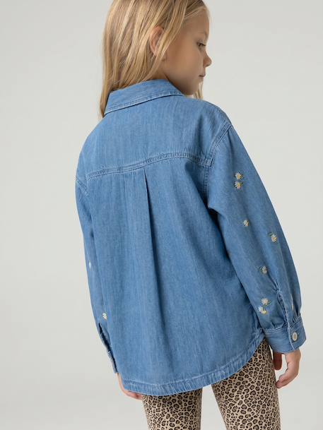 Embroidered Long-sleeved shirt for girls denim blue 