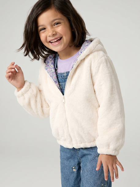Reversible Leopard/Sherpa Windcheater with Hood for Girls beige+vanilla 