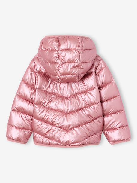 Lightweight hooded puffer jacket with a shimmer effect for girls pale pink+rose 