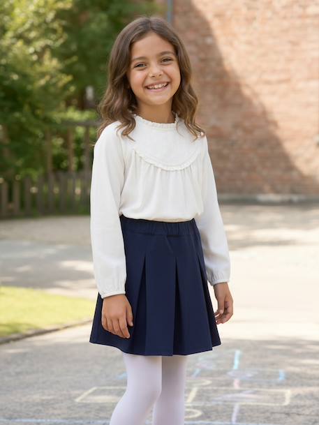 Top with Detail in Broderie Anglaise, for Girls ecru+GREEN DARK SOLID+mauve+navy blue+pale blue 