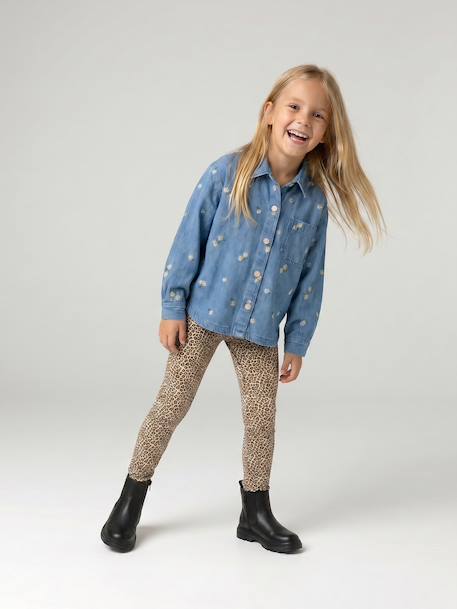 Embroidered Long-sleeved shirt for girls denim blue 