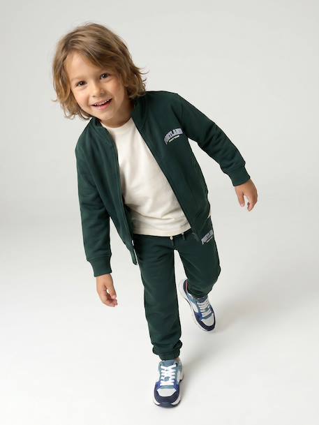 Zipped sweatshirt for boys with a trucker neck fir green+navy blue+red 