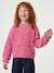 Long-sleeved round-neck jumper for girls ecru+navy blue+rose 