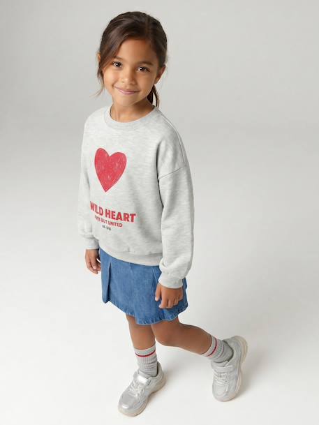 Crewneck sweatshirt with long sleeves for girls chambray blue+marl grey 