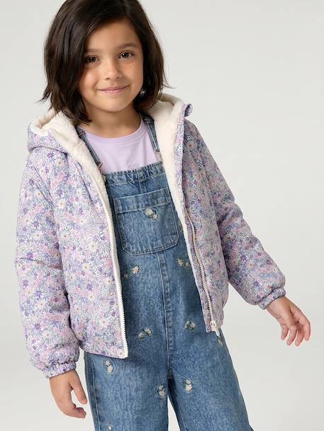 Reversible Leopard/Sherpa Windcheater with Hood for Girls beige+vanilla 