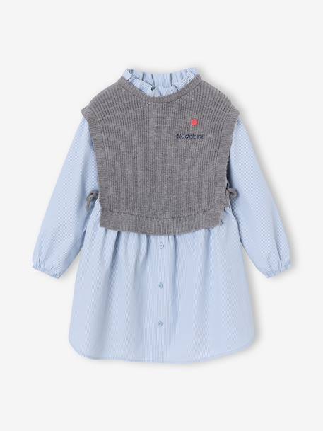 2-in-1-Effect Shirt Dress ecru+marl grey+navy blue 