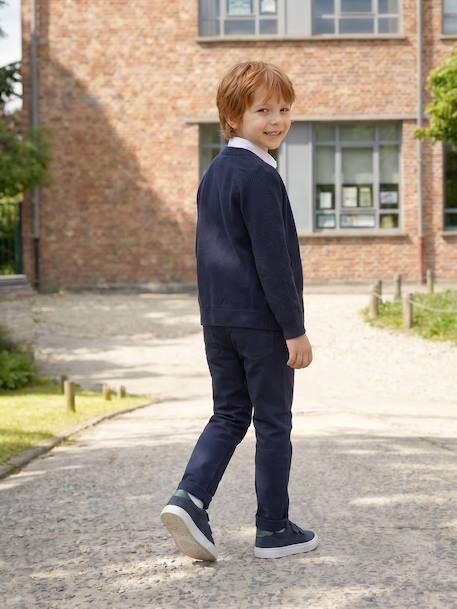 Easy-to-put-on chino-style trousers for boys beige+navy blue 