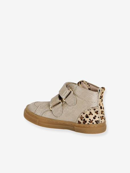 High-Top Leather Trainers for Babies golden yellow+printed beige 