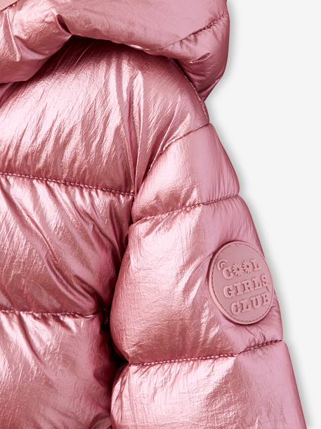Lightweight hooded puffer jacket with a shimmer effect for girls pale pink+rose 