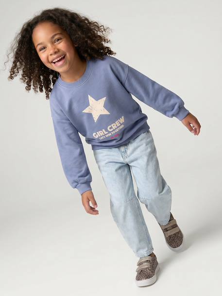 Crewneck sweatshirt with long sleeves for girls chambray blue+marl grey 